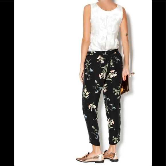 Joie Floral Silk Tie Waist Pants Womens Small Black - Picture 2 of 8